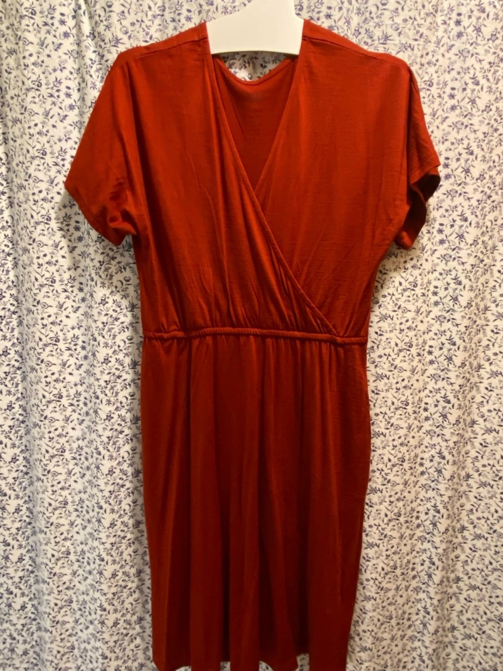 Wool& Brooklyn Reversible Wrap-Style Short Sleeve Dress in Rust